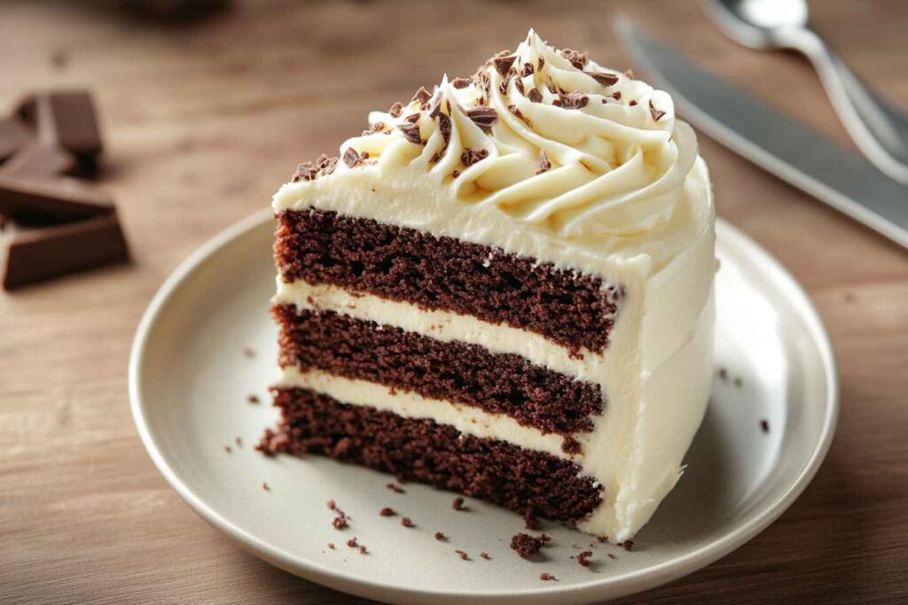 The Chocolate Cake Recipe That Will Steal the Show Every Time 3 slice of chocolate cake with cream cheese frosting
