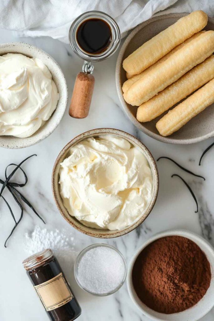 Gluten Free Tiramisu – Easy, Creamy, and No Compromise on Taste 2 Ingredients for gluten free tiramisu including mascarpone, espresso, and gluten-free ladyfingers