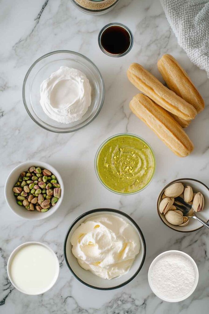 Pistachio Tiramisu – Creamy, Nutty, and No-Bake Delight 2 Ingredients for pistachio tiramisu recipe