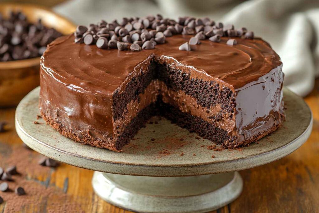 The Chocolate Cake Recipe That Will Steal the Show Every Time 4 triple chocolate cake with ganache and chocolate layers
