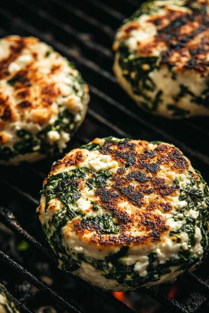 Spinach and Feta Chicken Burgers – The Perfect Healthy Twist 3 Grilled Spinach and Feta Chicken Burger Patties