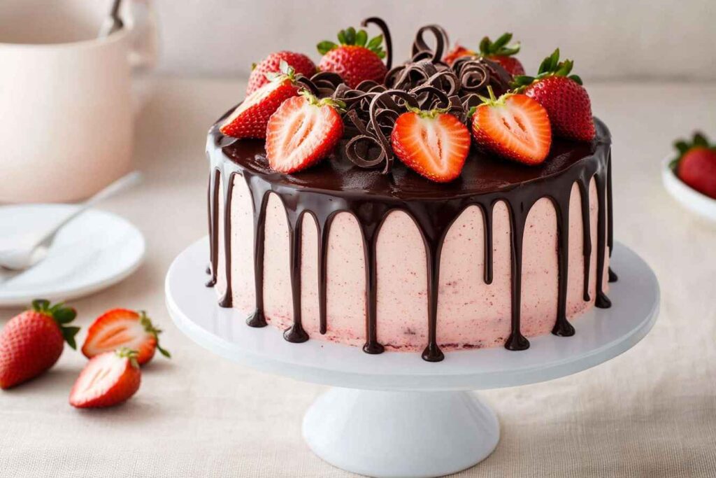 The Chocolate Cake Recipe That Will Steal the Show Every Time 5 Strawberry chocolate cake with ganache and fresh berries